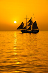 sailing ship in the sunset