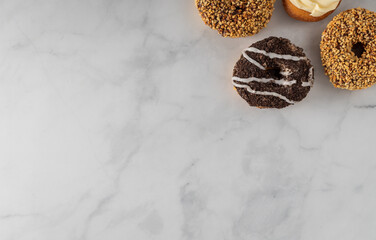 marble table top with donuts