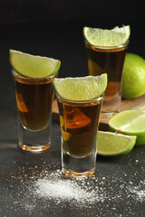 Shots with tequila with salt and lime	