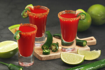 Shots with sangrita - traditional Mexican cocktail