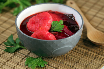 Iraqi red beetroot Soup Kibbeh