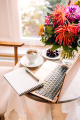 work from home light vintage interior workspace with laptop