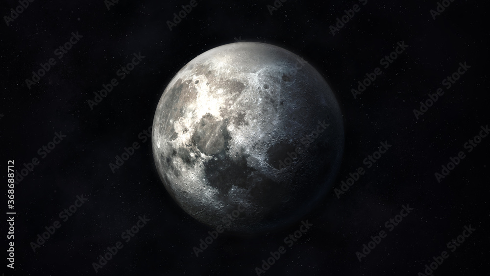 Wall mural dark gray realistic image of the moon in space.