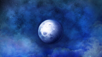 Naklejka na ściany i meble Romantic moon over clouds in starry night.