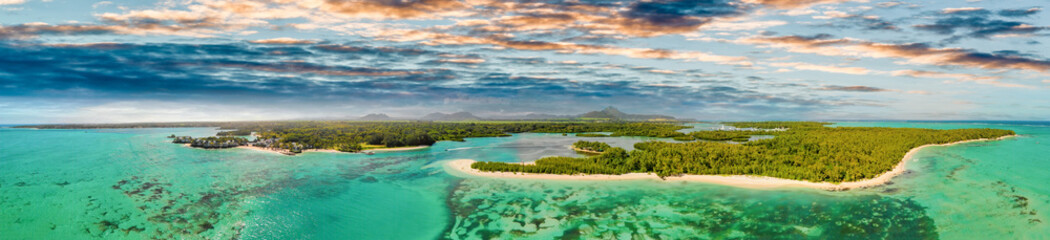 Fototapeta na wymiar Mauritius Island. Aerial view of beautiful landscape from drone