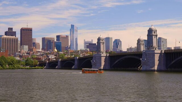 Longfellow Bridge on a summer afternoon in Boston Massachusetts wide shot