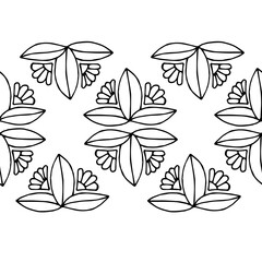 Line-drawn seamless pattern with stylized flowers. Graphic image isolated on a white background. Idea for wallpaper, packaging, decor, stationery.