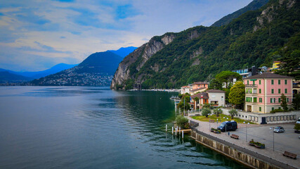 Fototapeta na wymiar Village of Campione at Lake Lugano - aerial view