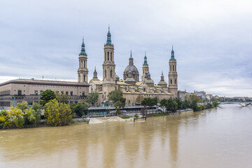 Fototapeta premium Basilica - Cathedral of Our Lady of Pillar (Catedral-Basilica de Nuestra Senora del Pilar, 1754) in Zaragoza, Aragon, Spain. Our Lady of Pillar cathedral is Roman Catholic Church.