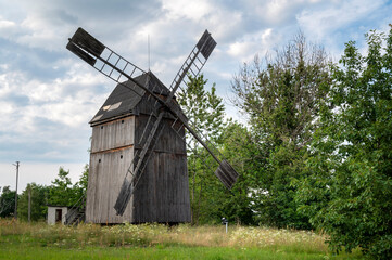 Fototapeta na wymiar Old Wooden Windmill in western Poland
