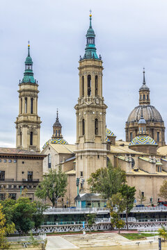 Basilica - Cathedral of Our Lady of Pillar (Catedral-Basilica de Nuestra Senora del Pilar, 1754) in Zaragoza, Aragon, Spain. Our Lady of Pillar cathedral is Roman Catholic Church.