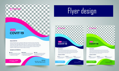 COVID-19 virtual conference flyer template design, Medical product sale, coronavirus COVID-19 flyer template, Flyer, infographic, modern layout, size A4,  Poster, Corporate Presentation, EPS 10