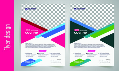 COVID-19 virtual conference flyer template design, Medical product sale, coronavirus COVID-19 flyer template, Flyer, infographic, modern layout, size A4,  Poster, Corporate Presentation, EPS 10