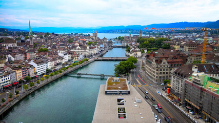 Obraz premium Amazing aerial view over the city of Zurich in Switzerland - drone footage