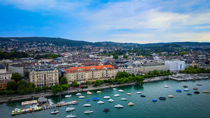 Fototapeta na wymiar Flight over the city of Zurich in Switzerland - aerial view