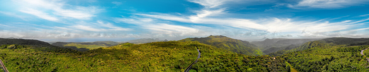 Beautiful hills of Mauritius Island, aerial view