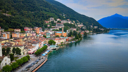 Village of Campione at Lake Lugano - aerial view