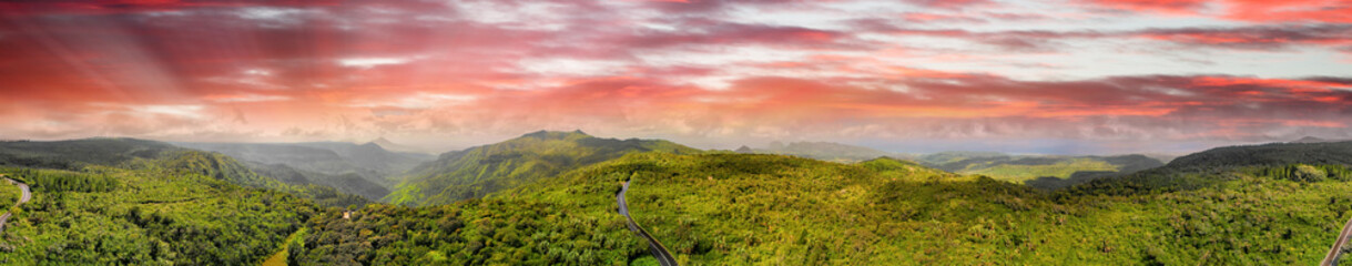 Beautiful hills of Mauritius Island, aerial view