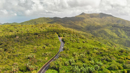 Beautiful hills of Mauritius Island, aerial view