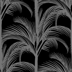 seamless print of gray vertical palms on a black background for surface design and textile production