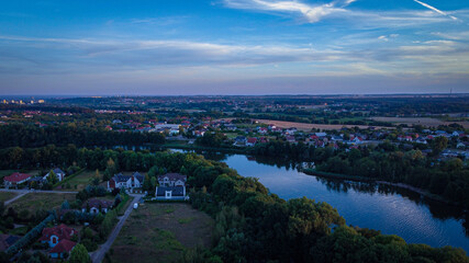 Landscape. Klodawa in Poland. Village with lake