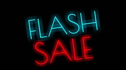 Flash sale shopping neon sign fluorescent light glowing banner background. Text flash sale by neon lights signboard at night. The best stock neon flickering, blinking color for store or bar - Powered by Adobe