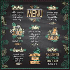 Tropic style menu chalkboard mockup illustration - obrazy, fototapety, plakaty