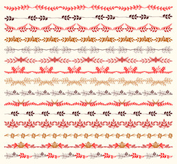 Natural leaves borders, dividers and brushes graphic line set