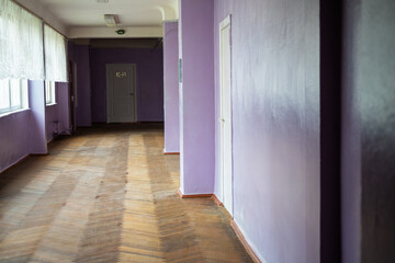 empty ukrainian high school corridor. School during coronavirus quarantine.