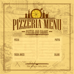 Pizzeria menu list vector mockup, copy space for text