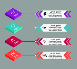 Business data visualization, infographics. Scheme of the process of elements using graphics, diagrams in four stages, numbers, options, parts. Business vector for presentation.