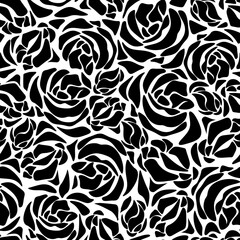 Vector seamless black and white floral pattern.