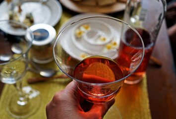  Rose wine glass on hand