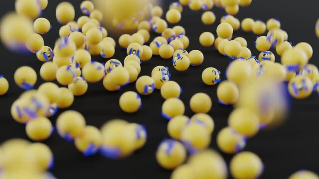 Funny bawling emoji crying balls simulated in 3D CGI with subsurface scattering, depth of field and smooth camera motion. Rolling on the floor laughing! ROFL