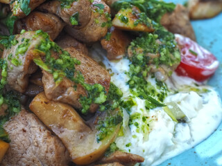 Delicious meal with pork tenderloin and vegetables