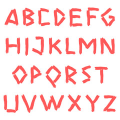 Grungy rough brush hand-drawn capital letters of Latin alphabet