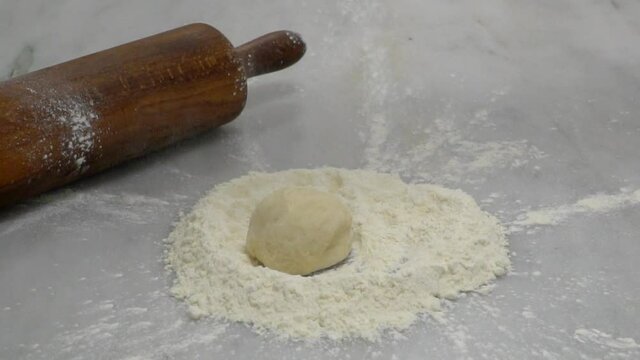 Dough pellet prepared for bread in the oven