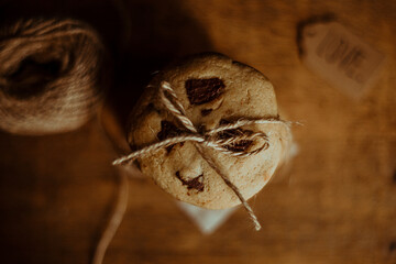 chocolate chip cookies on wooden background