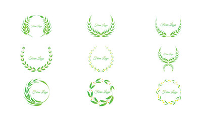 Set of laurel wreaths on white background. Set of green wreaths.