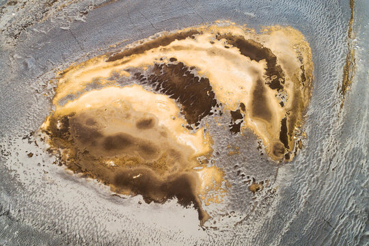 Abstract aerial view of shapes in landscape, Sprengisandur, highlands of Iceland