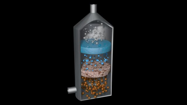 Industrial Steel tank gas scrubber for pollution filtering or fermentation atomization processes. 3d animation rendering . Static view