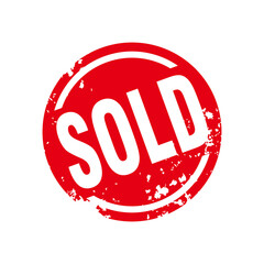 Abstract Circle Red Grungy Sold Rubber Stamp Sign Ilustration Vector, Sold Text Seal, Mark, Label Design Template