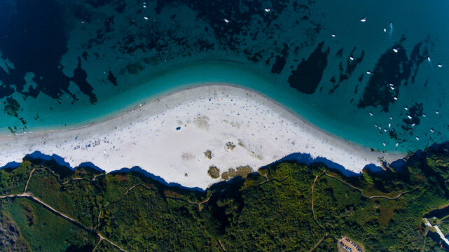 Drone shot of Les Grands Sables, Groix, Brittany, FRANCE