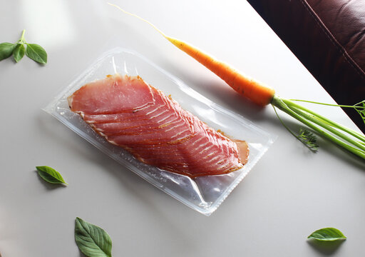 balyk slicing in packaging slice mockup on the table