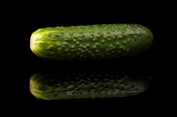 Fresh cucumber isolated on the black background