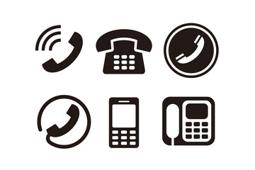 Set of Simple Flat Black Phone Icon Illustration Design, Silhouette Phone Symbol Collection Template Vector