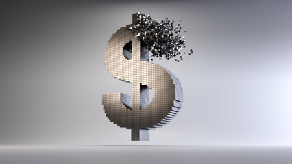  collapsing dollar sign on a black background