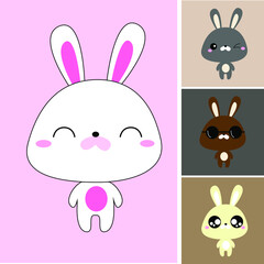 cute bunny cartoon vector set