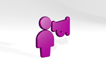 single neutral megaphone stand with shadow. 3D illustration of metallic sculpture over a white background with mild texture. icon and isolated