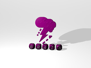 3D illustration of BRAIN graphics and text made by metallic dice letters for the related meanings of the concept and presentations. background and human